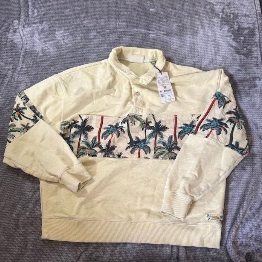 Scotch & Soda Palm Tree Print Polo Sweatshirt Yellow 171660 Mens Size M NEW